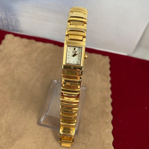Vintage Citizen Elegance Quartz Modern Cubic Style Gold Watch MOP Dial main image 4